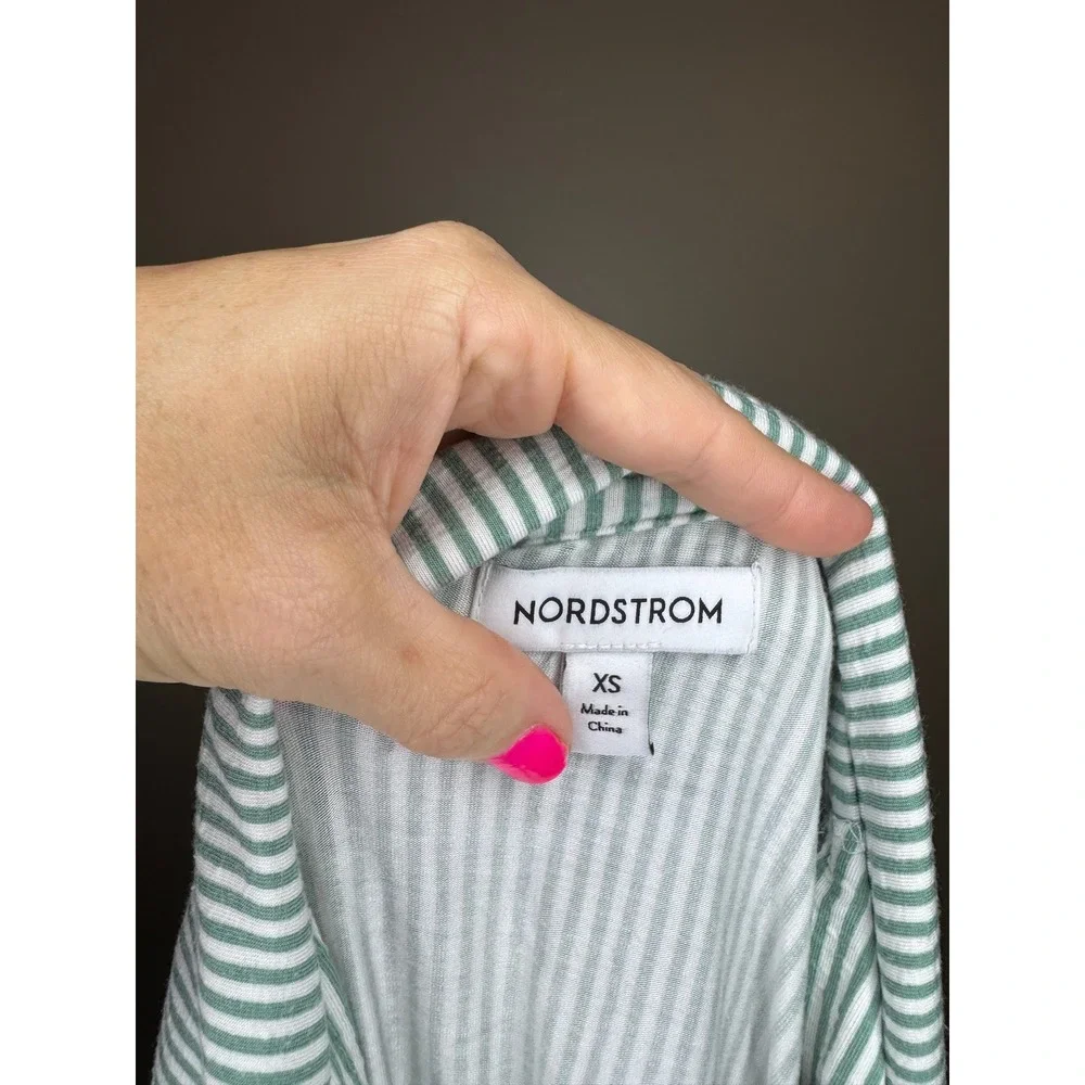 Nordstrom Womens XS Green White Skinny Stripe Modal Pajama Set 2PC NWT